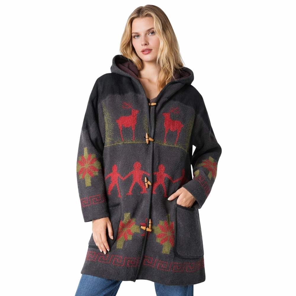 Georgetown Woman’s Leather Hooded Toggle Sweater Coat Medium